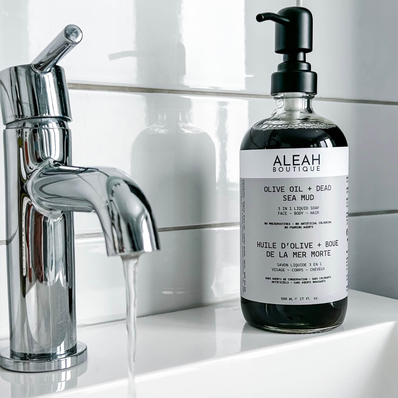 Olive Oil + Dead Sea Mud Liquid Soap in Glass Dispenser